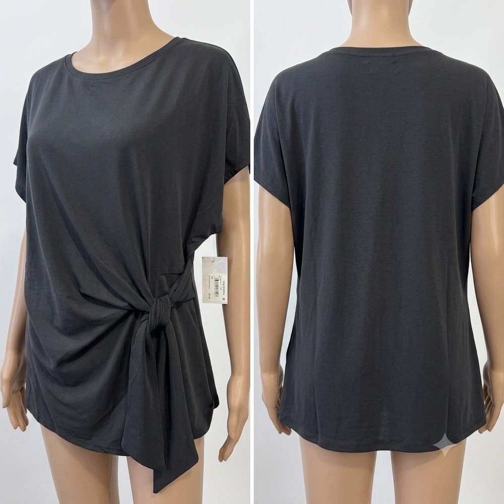 Nordstrom Rack Size-2X Womens‎ Black Side Tie Knot Dolman Sleeve T-Shirt